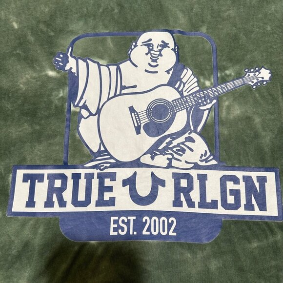 True Religion Mens Size S Buddha Logo Graphic Tee Balsam Green Tie‎ Dye T-Shirt - Picture 6 of 8